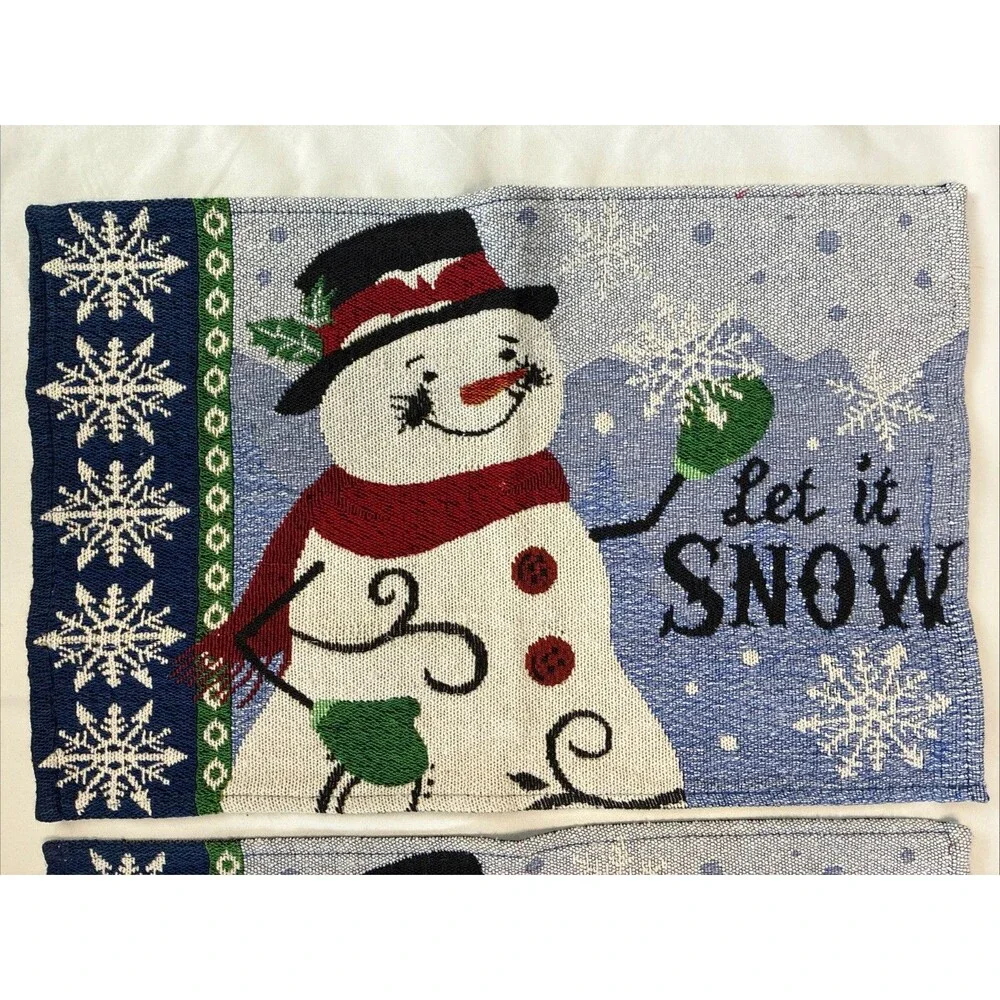 Vintage Snowman Tapestry Woven Placemats Winter Holiday Christmas Retro Set of 2